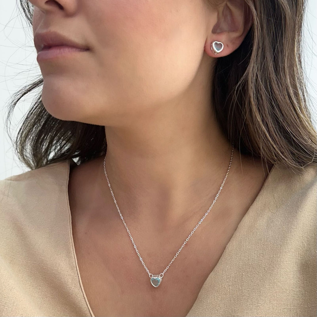 CONJUNTO CORAÇÃO PEDRA AZUL CLARO