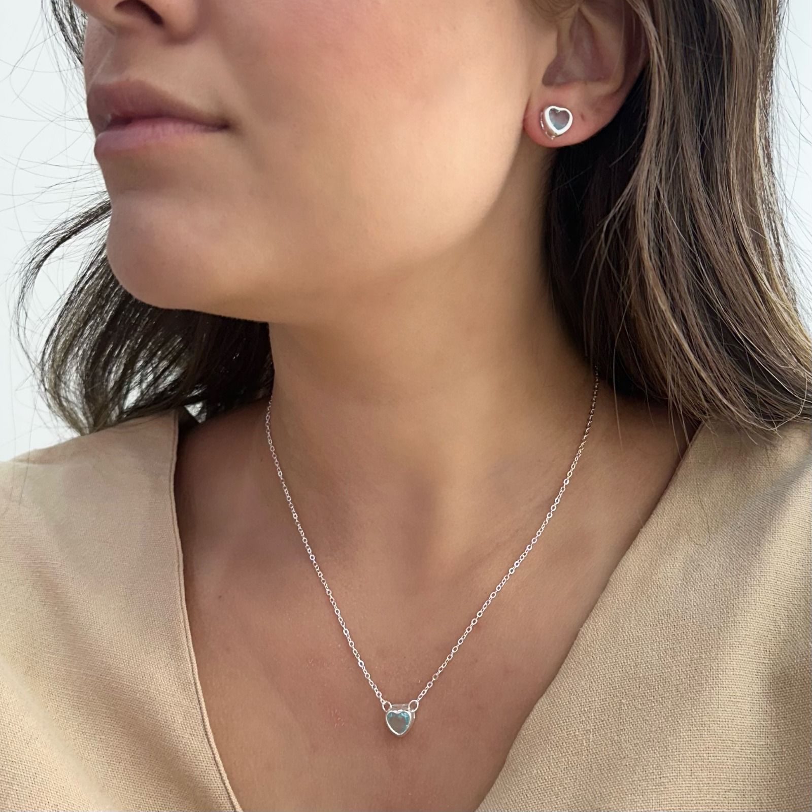 CONJUNTO CORAÇÃO PEDRA AZUL CLARO