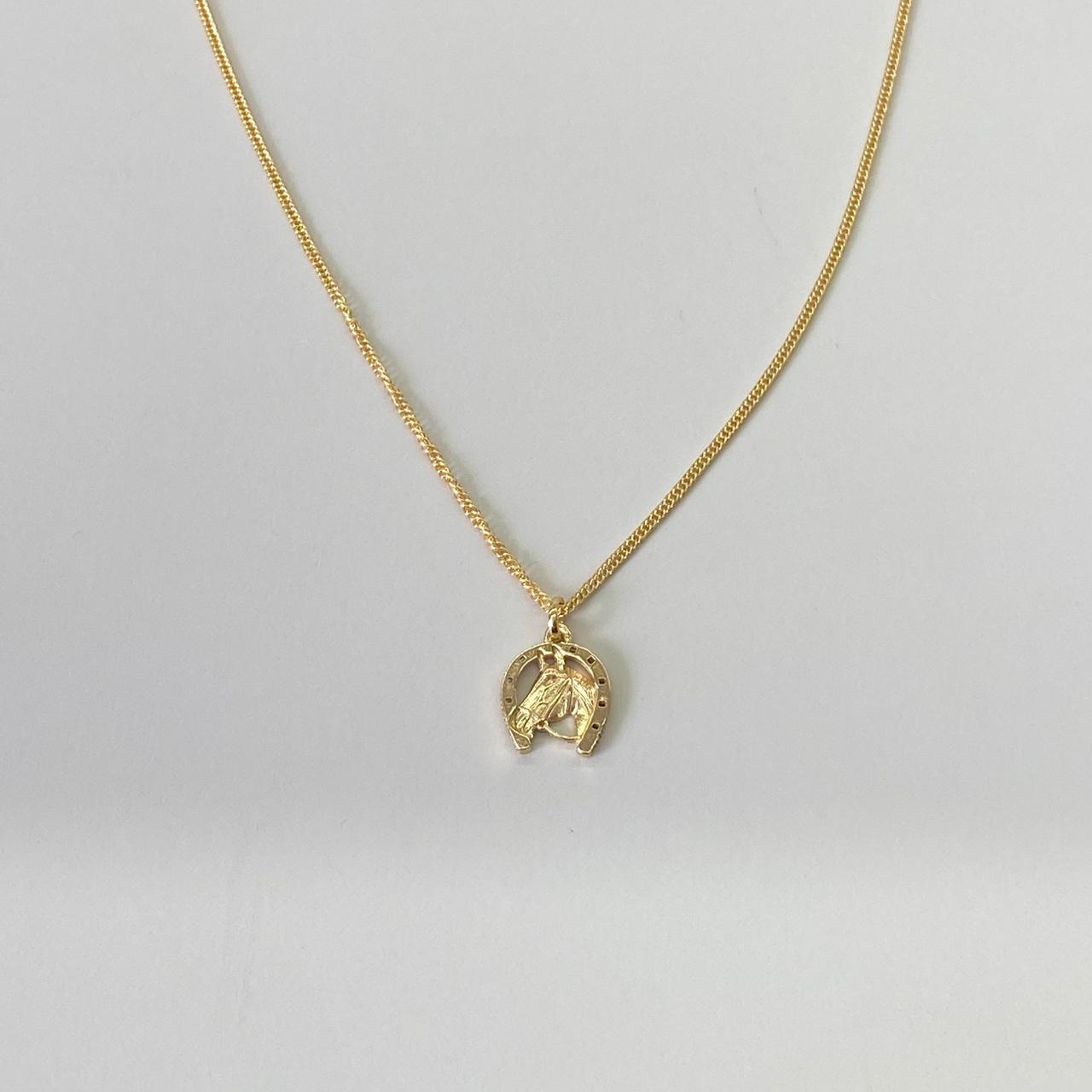 CORRENTE GRUMET COM PINGENTE CAVALO BANHADO OURO 18K