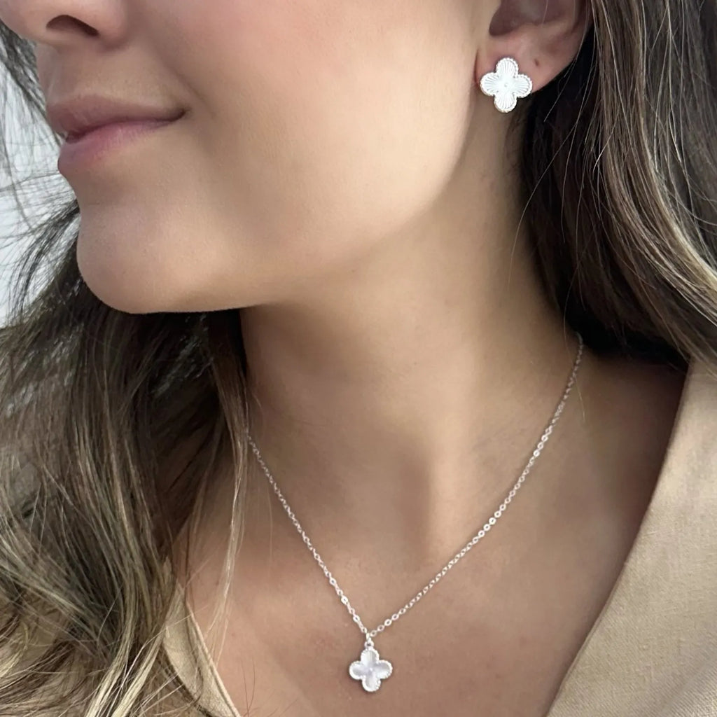 CONJUNTO TREVO INSPIRAÇÃO BANHADO A PRATA