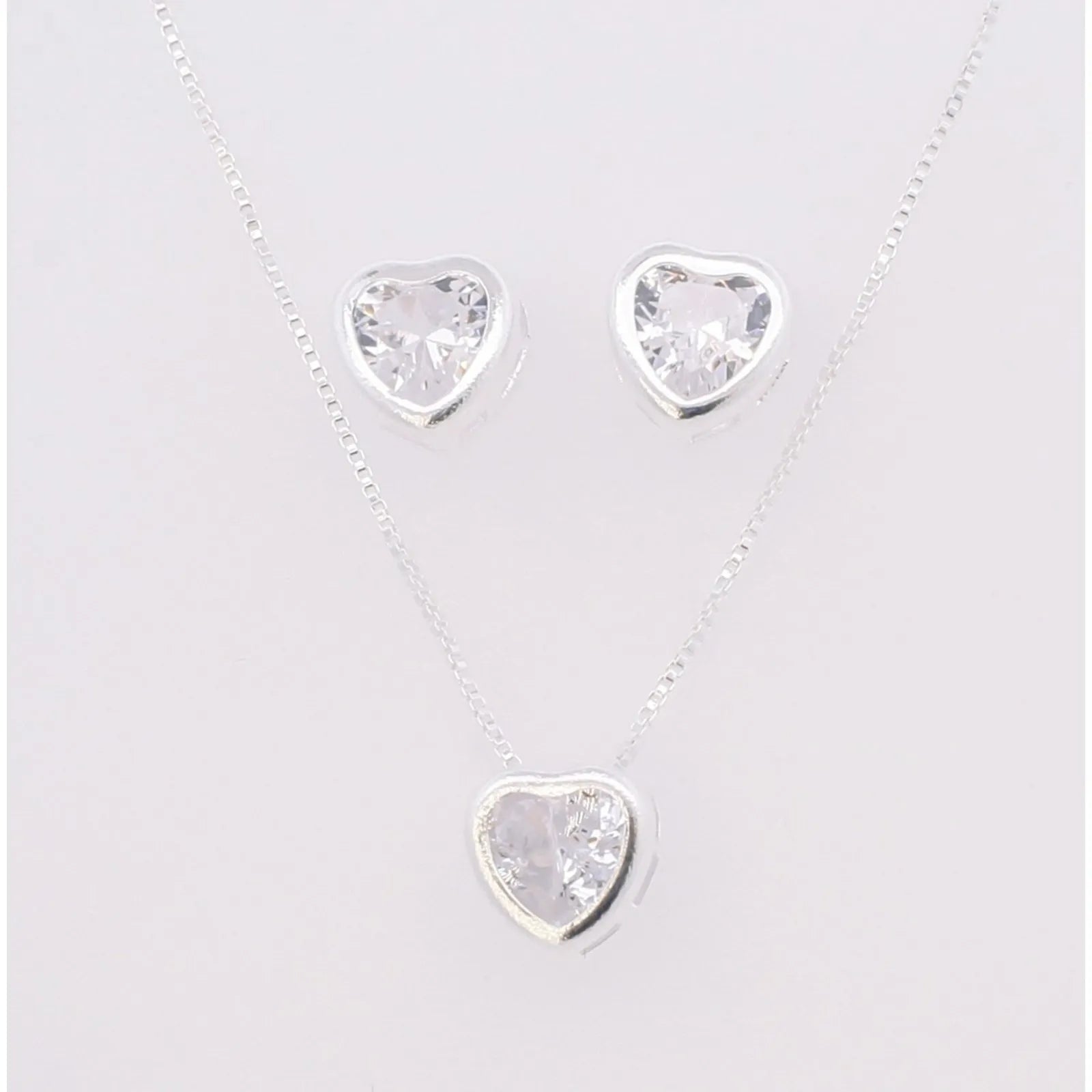 CONJUNTO CORAÇÃO PEDRA CRISTAL PRATA