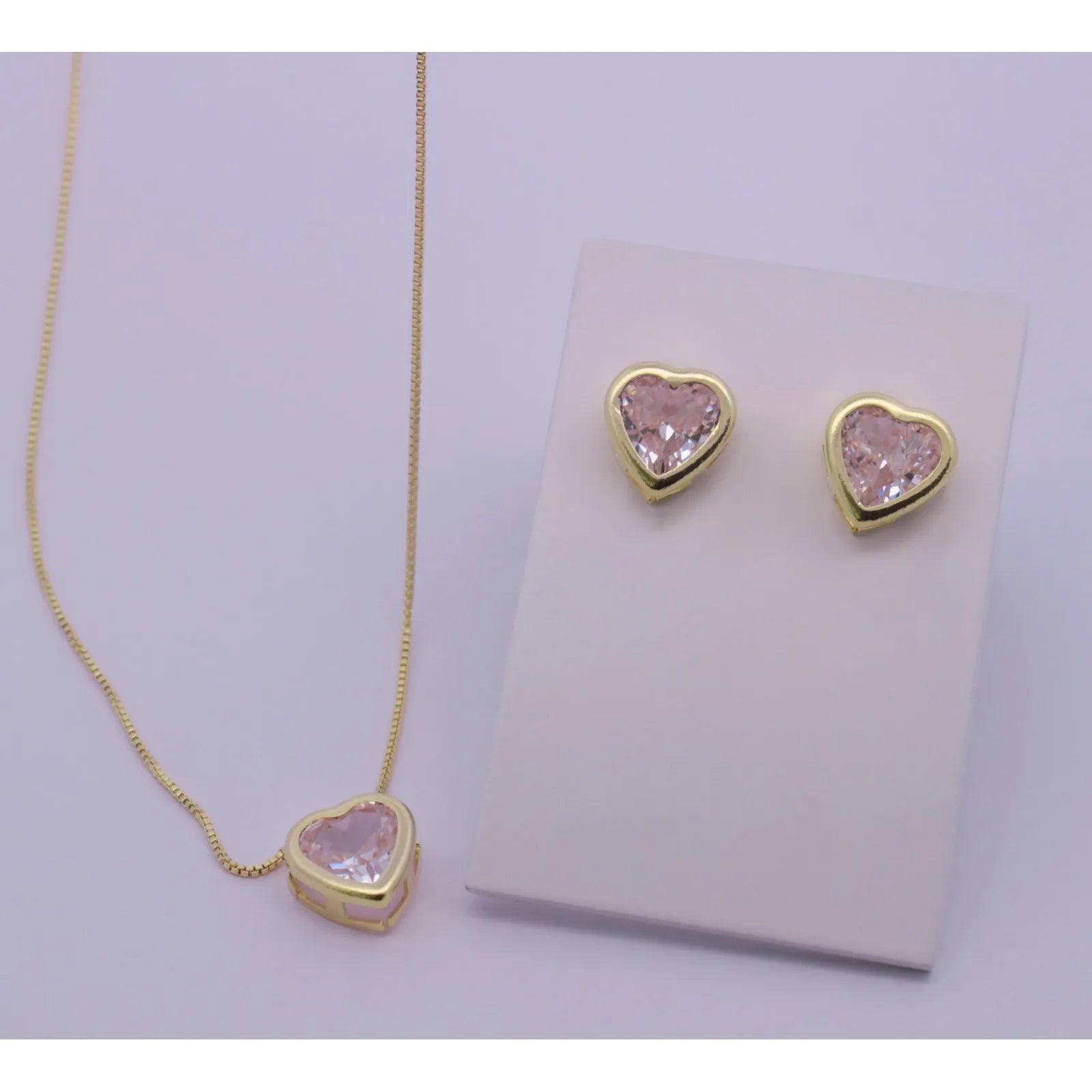 CONJUNTO CORAÇÃO PEDRA CRISTAL OURO