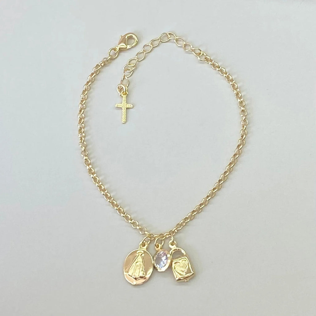 PULSEIRA NOSSA SENHORA E PONTO LUZ BANHADA A OURO 18K