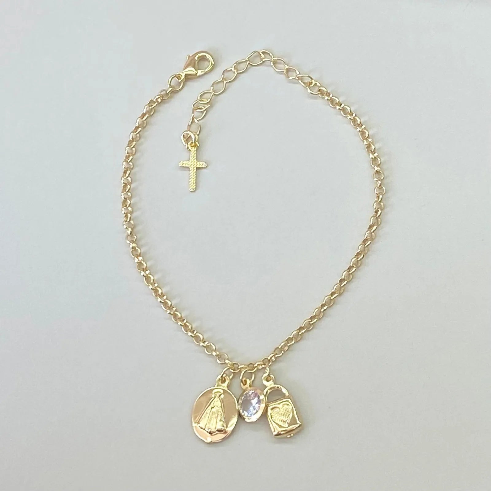 PULSEIRA NOSSA SENHORA E PONTO LUZ BANHADA A OURO 18K