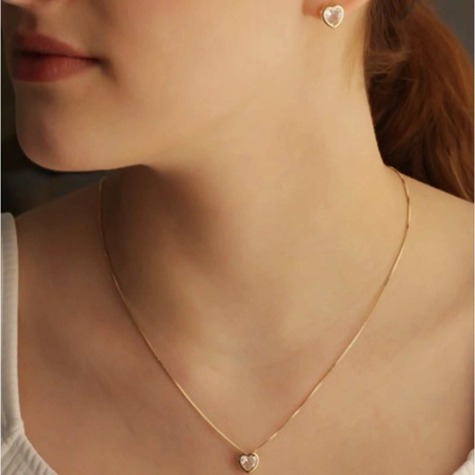 CONJUNTO CORAÇÃO PEDRA CRISTAL OURO