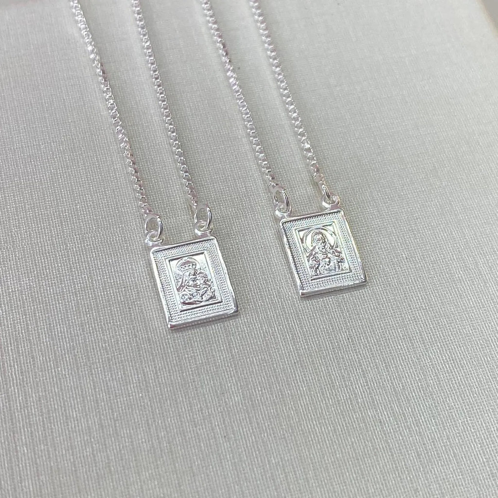 ESCAPULÁRIO JESUS E NOSSA SENHORA DO CARMO BANHADO A PRATA