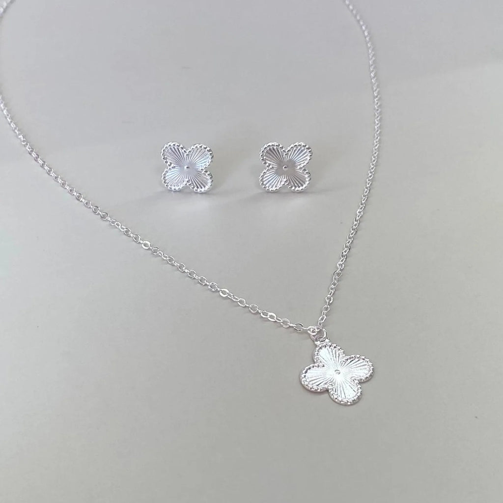 CONJUNTO TREVO INSPIRAÇÃO BANHADO A PRATA